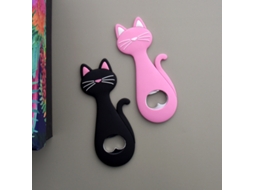 Conjunto Com 2 Abridores De Garrafa Em Formato Gato(preto E Rosa), Feitos De Plástico Pvc E Metal Com Ímã