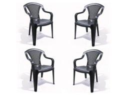 Conjunto de cadeiras de plástico empilháveis para terraço, jardim, pátio, praia, camping e áreas externas (4 unidades, cinza antracite)