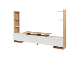 Gabinete Para Tv Rauki Com Prateleiras Laterais 233x31x141 Cm Branco / Carvalho [EN.CASA]