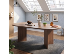 Mesa De Jantar 160×80cm Para 6-8 Pessoas, Cantos Arredondados, Tampo Espesso Tom Nogueira