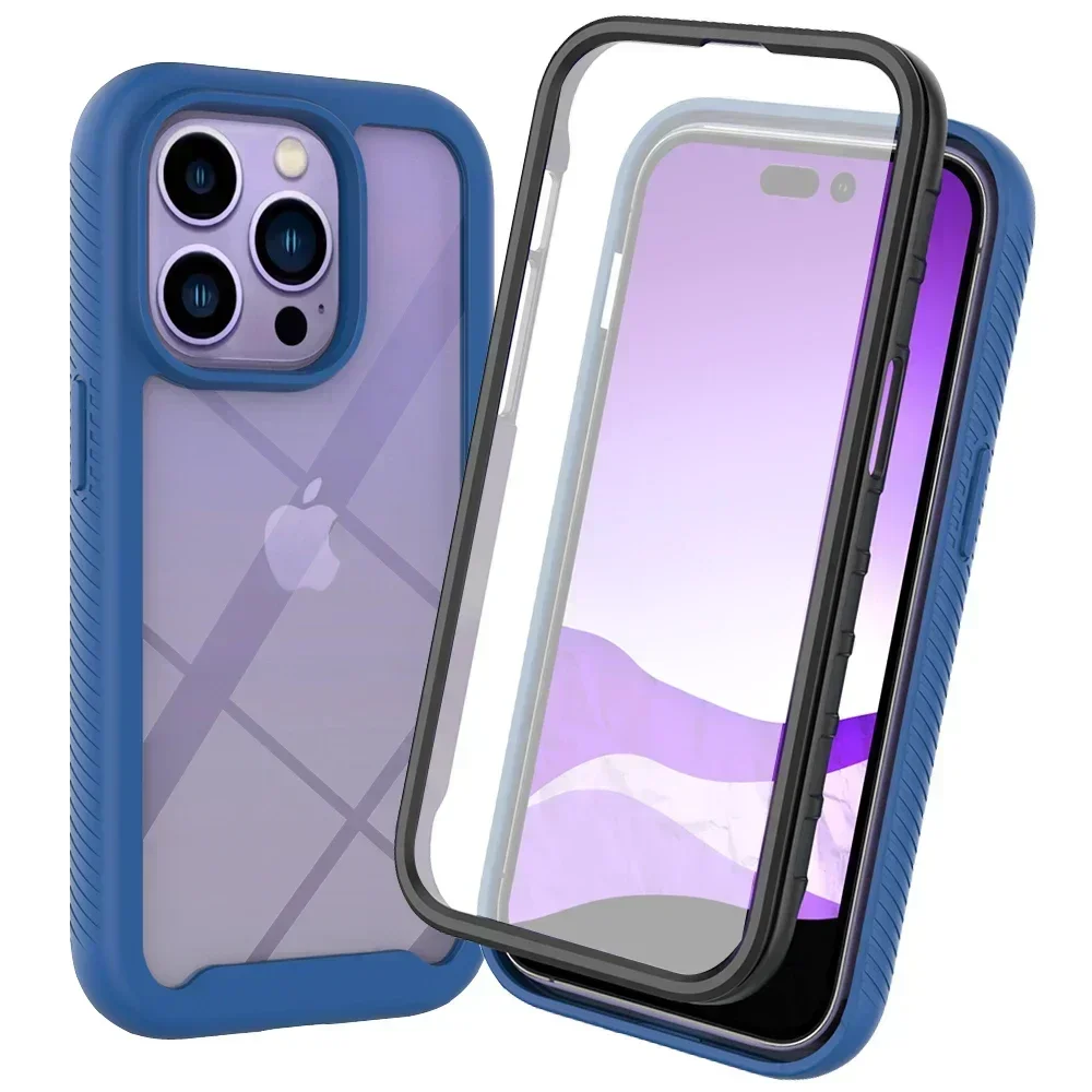 (azul Escuro, Iphone 15 Plus) Capa Premium Reforçada Para Celular, Capa Protetora Transparente À Prova De Choque Com Película Protetora De Tela