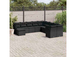 Vidaxl 11 Pcs Conjunto Sofás De Jardim C/ Almofadões Vime Pe Preto