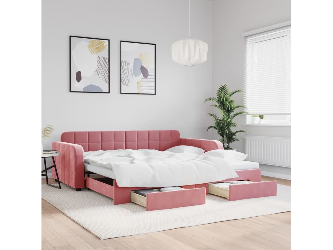 Vidaxl Sofá-cama Com Gavetão E Gavetas 100x200 Cm Veludo Rosa