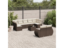 Vidaxl 10 Pcs Conj. Sofás Jardim Com Almofadões Vime Pe Castanho