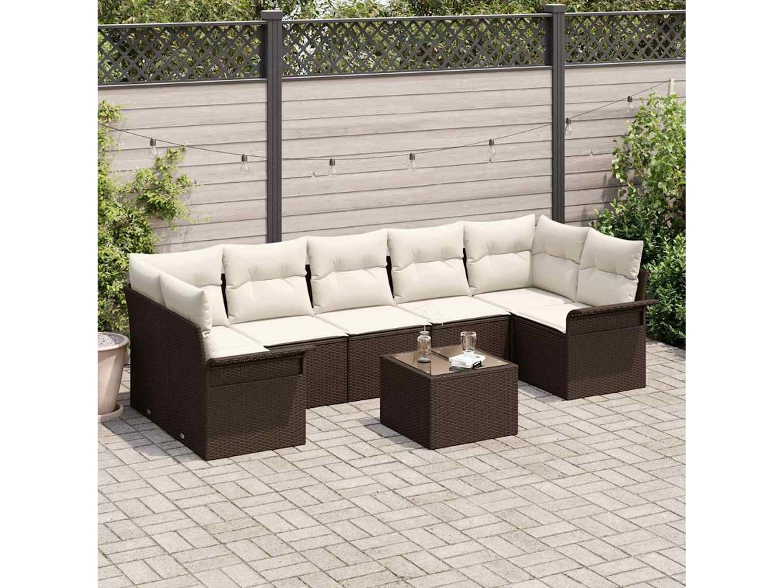 Vidaxl Conjunto De Sofá De Jardim Com Almofada 8 Pcs Castanho Vime Pe