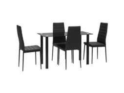 5 Peças. Conjunto de Jantar Mesa de Jantar em Grupo com 4 Cadeiras, Moderno, Mesa de Vidro, Preta Ge