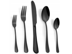 30 Peças Mesa E Utensílios 6 Pessoas Aço Inoxidável Preto Matte