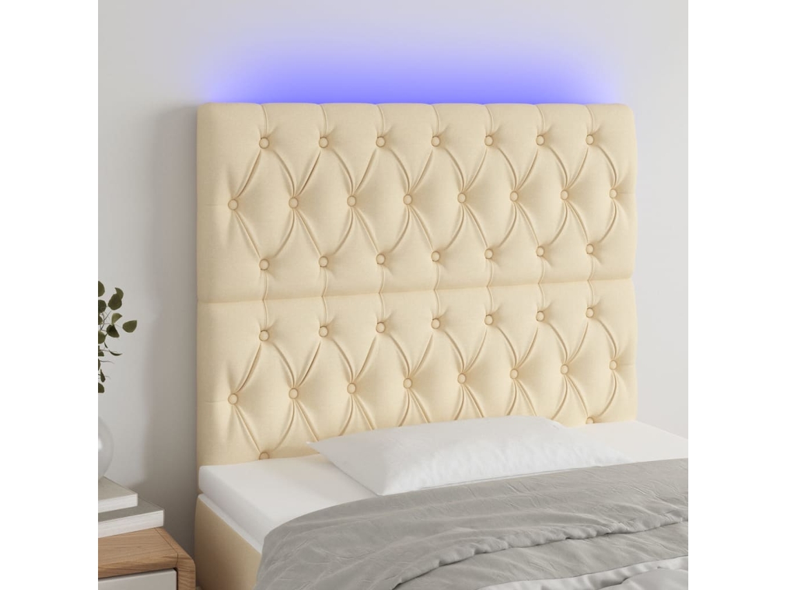 Vidaxl Cabeceira Cama C/ Luzes Led Tecido 100x7x118/128 Cm Cor Creme