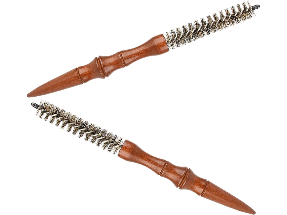 Conjunto Cabilock Com 2 Escovas Pequenas E Redondas De Madeira Cerdas Javali Para Barba Cabelo, Escova Multifuncional