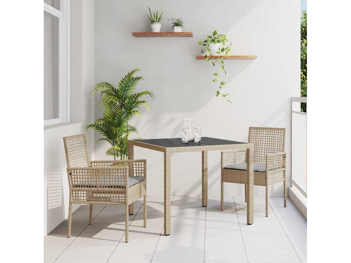 Vidaxl Conjunto De Jantar Para Jardim 3 Unid. Bege Vime Pe