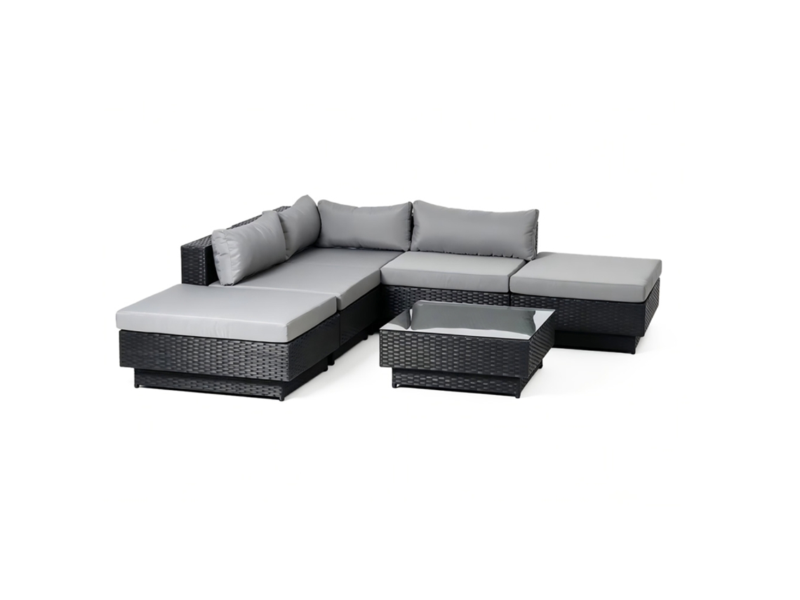 Amorgos conjunto de jardim modular de 5 lugares em resina trançada preta CONCEPT U