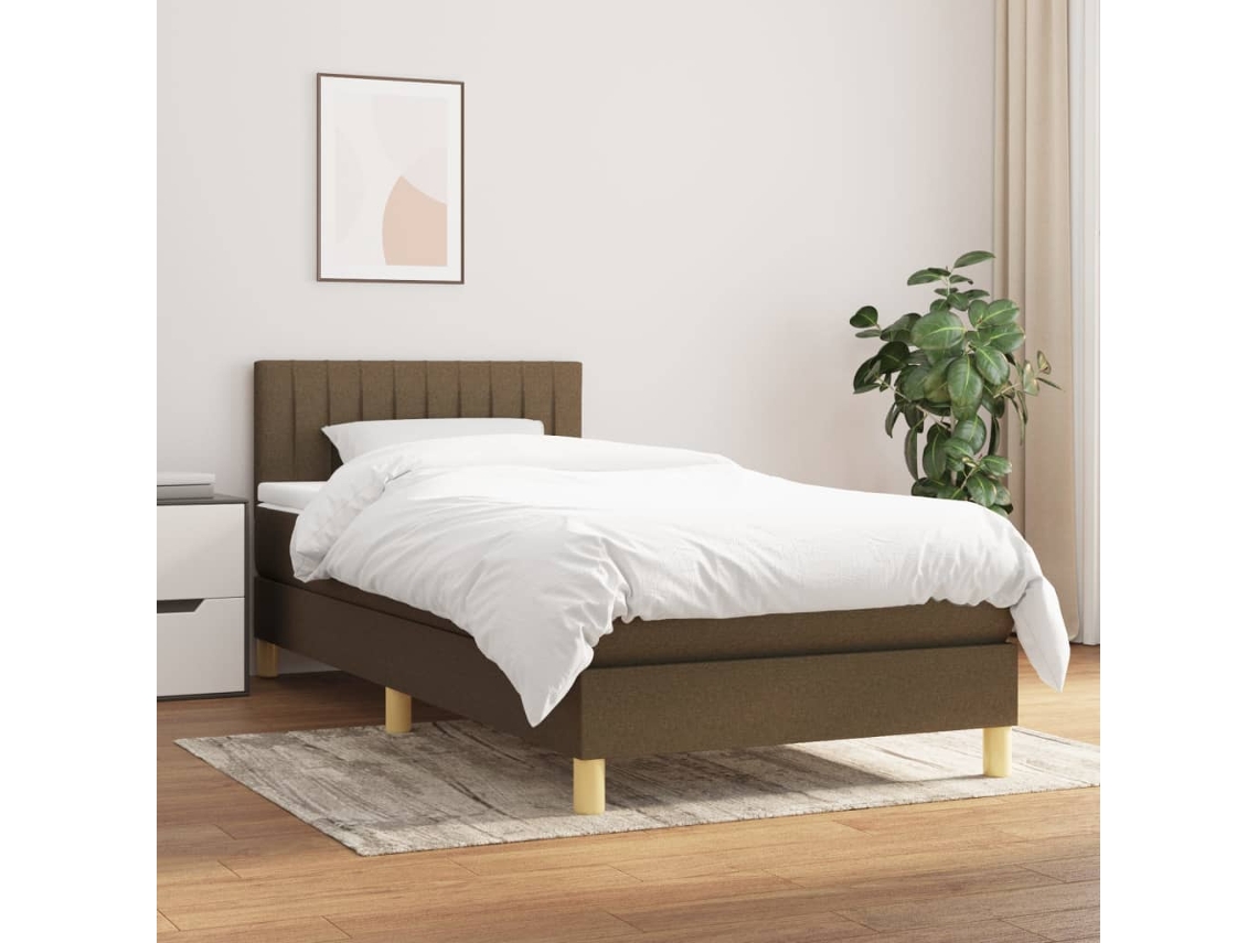 Cama com Colchão de Molas Tecido Castanho (90x190cm)