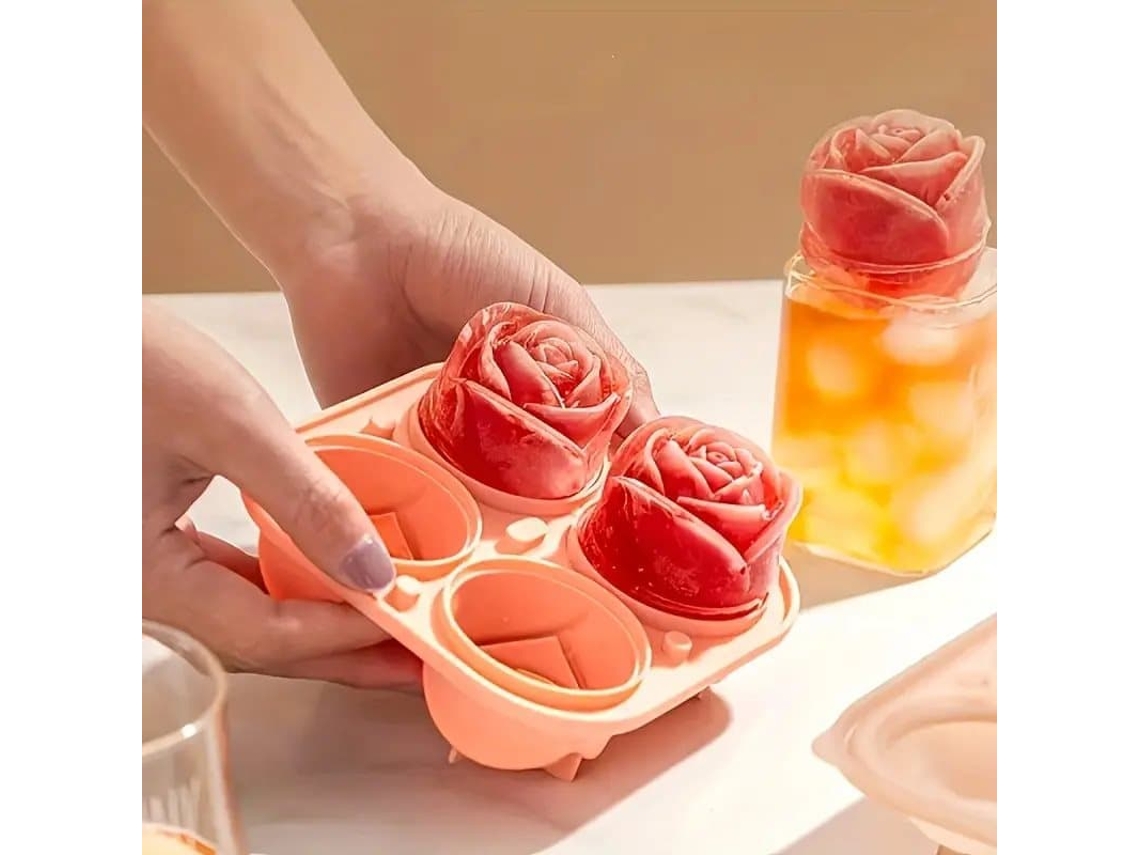 Forma De Gelo Com 4 Compartimentos, Formato De Rosa, Multifuncional Para Gelo, Chocolate E Gelatina De Laranja