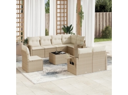 Vidaxl 9 Pcs Conjunto De Sofás P/ Jardim Com Almofadões Vime Pe Bege