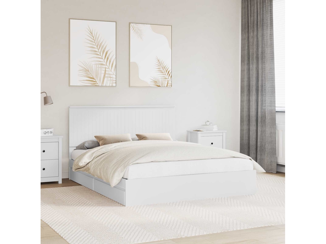 Vidaxl Cama Com Armazenamento Branco 160 X 200 Cm Derivados De Madeira