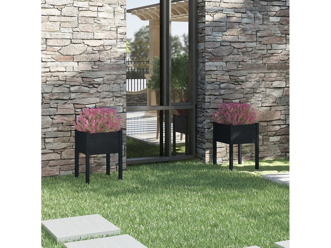 Vidaxl Vaso/floreira De Jardim 2 Pcs 50x50x70 Cm Pinho Maciço Preto