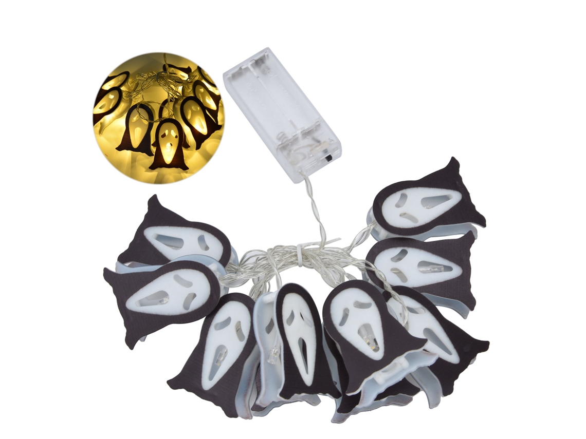 Luzes de fita LED com 10 fantasmas para decoração de Halloween, interno e externo, bateria operada | S/MARCA