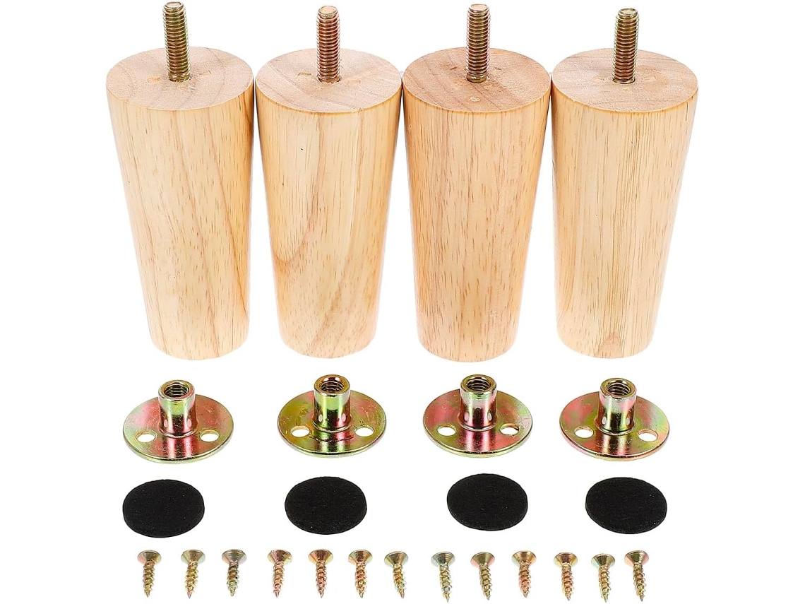 Conjunto De 4 Pés Mesa Cônicos Em Madeira Maciça Estilo Nórdico Para Sofá, Armário, Mesa De Centro E Muito Mais Duráveis