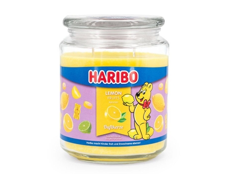 Vela Perfumada Haribo™ Limão, 2 Pavios, Hxd 13 X 10 Cm, 100 H De Queima, Vidro, Amarelo