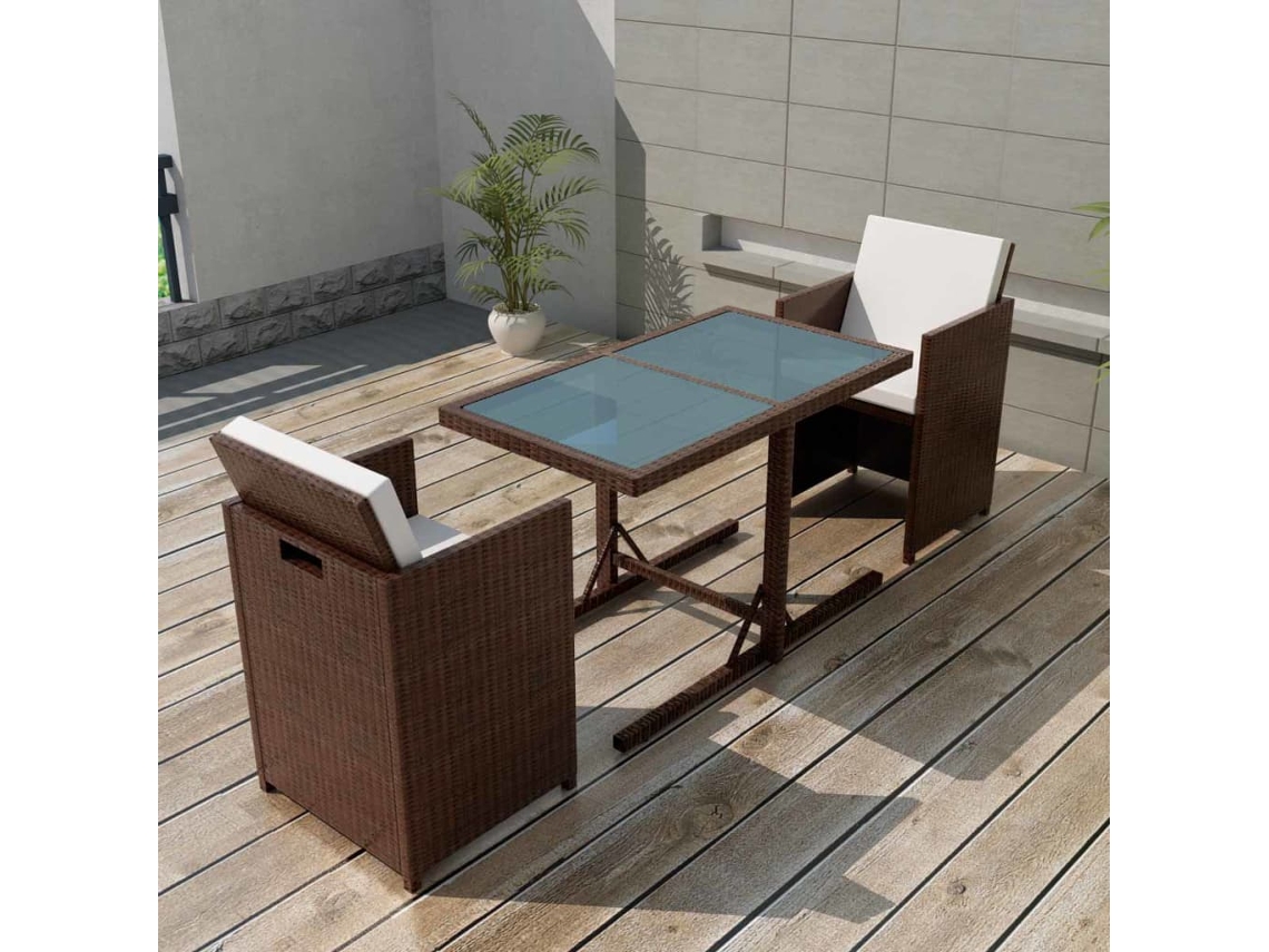 Conjunto 3 Peças Bistrô Com Almofadões Vime Pe Castanho Dkd Home Decor
