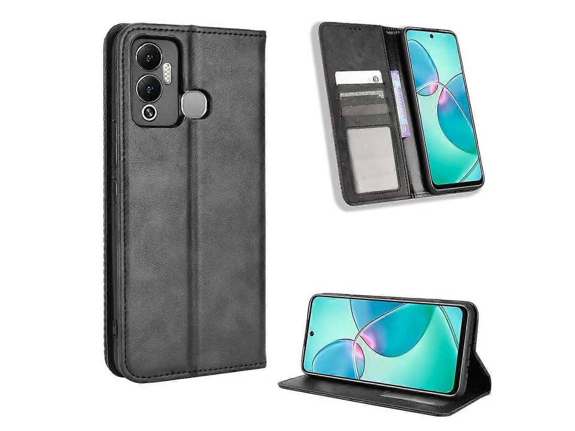 Capa De Celular Em Couro Com Textura Retrô E Fecho Magnético Para Infinix Hot 12 Play