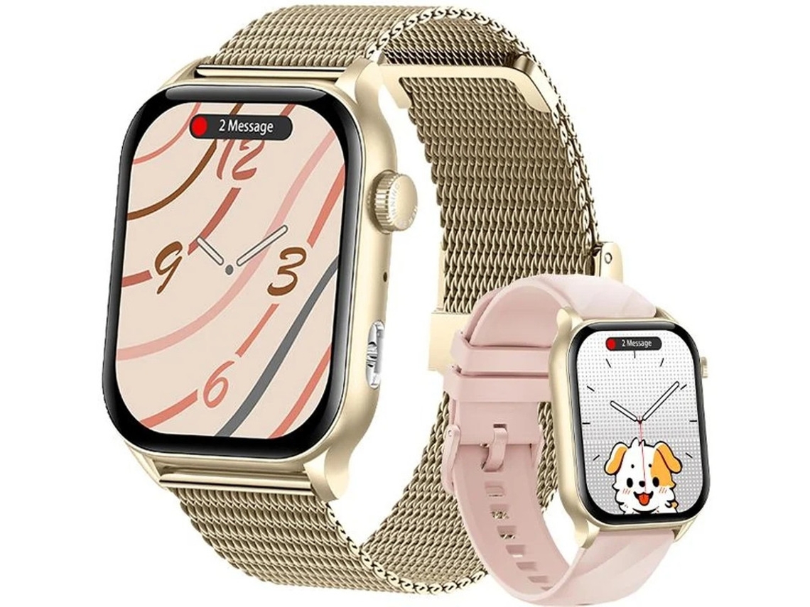 Relógio Inteligente Bestvite KR86 com Chamadas Bluetooth (Pulseira de Silicone Rosa e Metal)