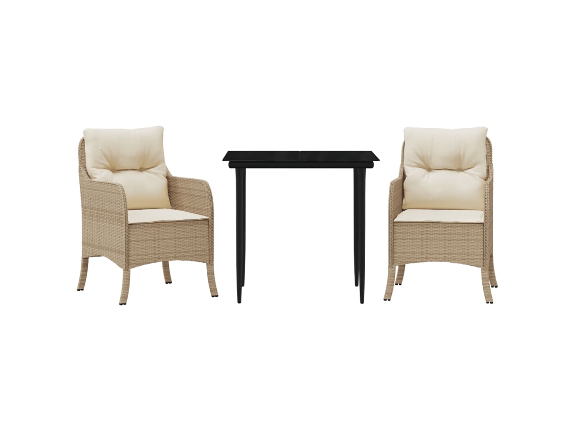 Conjunto de Jantar 3 Pcs para Jardim com Almofadões Vime Pe Bege MAISON EXCLUSIVE (3 pcs)