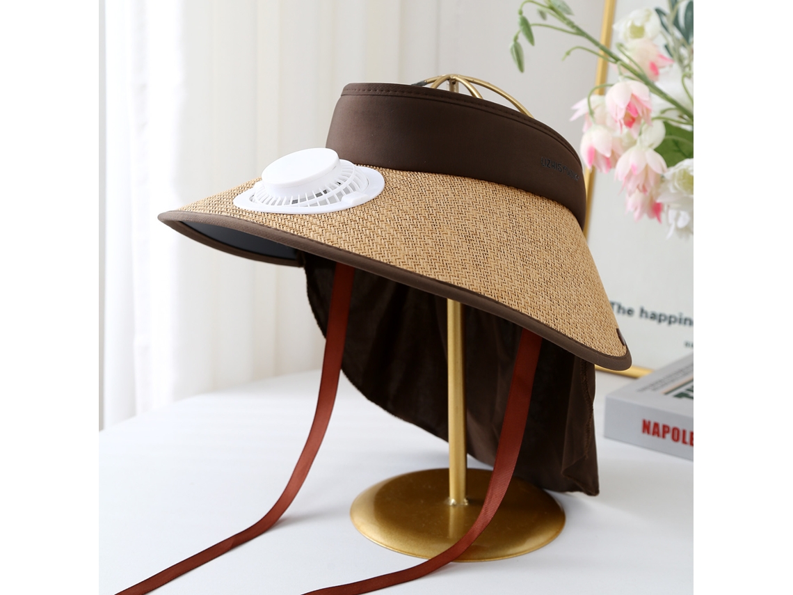 Chapéu de Proteção Solar Durável com Aba Larga, Ventilador com Carregamento Solar e Vento Forte. MDUG (cáqui)