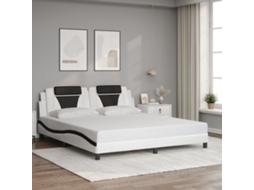 Estrutura De Cama C/ Cabeceira Couro Artificial Branco E Preto
