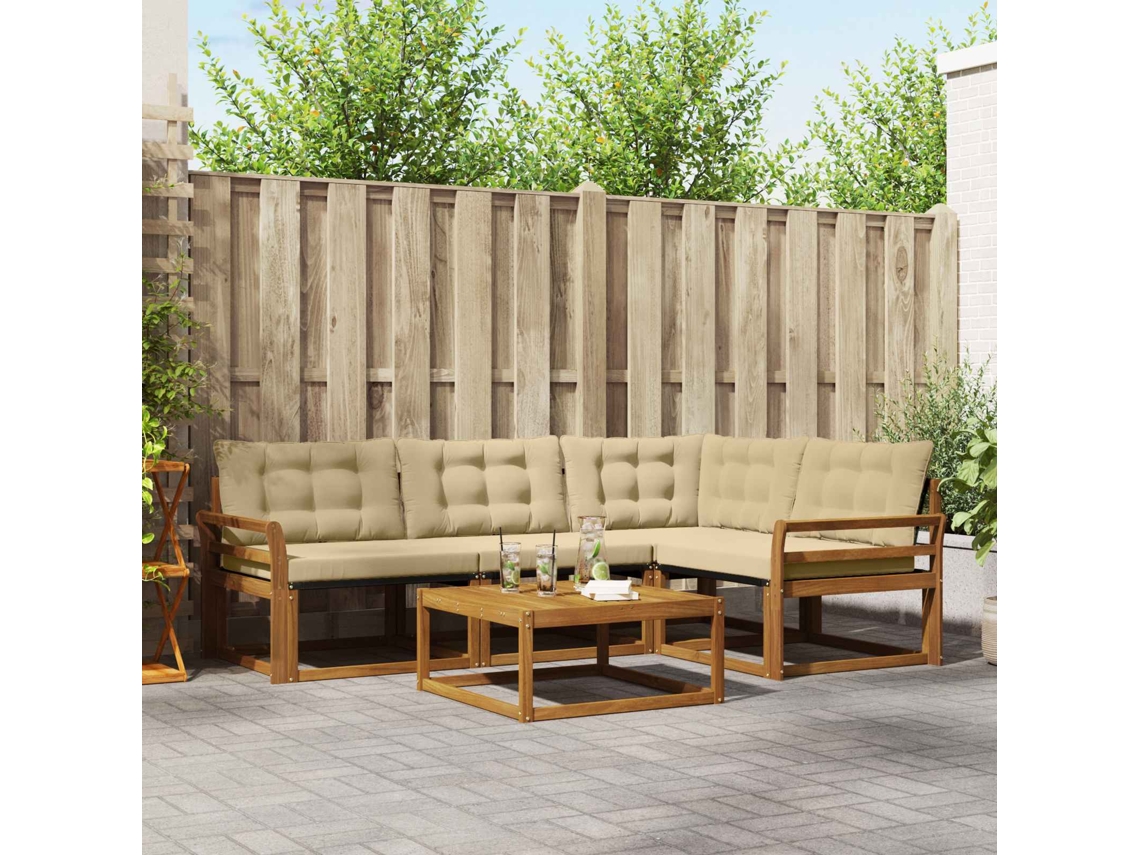 Vidaxl Conjunto De Sofás Para Exterior 5 Unid. Natural E Bege