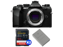 Om 5 Mark Ii Preto + 2 Sandisk 64gb Extreme Pro Uhs ii Sdxc + Om System Bls 50 + Ebook “20 Dicas para Fotos Que Impressionam” OM SYSTEM