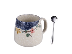 Caneca de Cerâmica com Tampa e Colher 400Ml Caneca Pintada À Mão NEVEANCE
