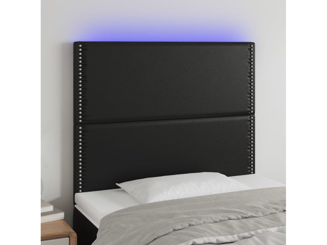 Cabecero con LED Piel Sintética 90x5x118/128cm Negro