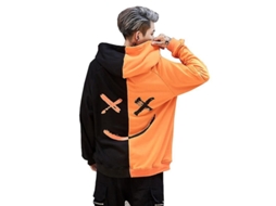 Moletom Com Capuz Masculino De Manga Longa Com Rosto Sorridente, Oversized, Casual E Esportivo Preto Laranja