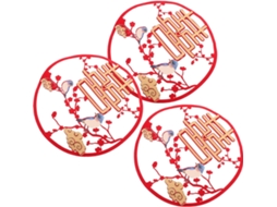 Conjunto 3 Adesivos Tradicionais Casamento Estilos Variados Tecido Vermelho Decoração Quarto Carro GOKOCO