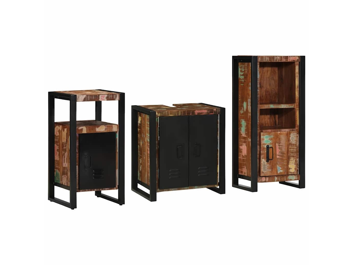 Vidaxl Conjunto De Móveis Para Banheiro 3 Pcs Madeira Reforçada Sólida