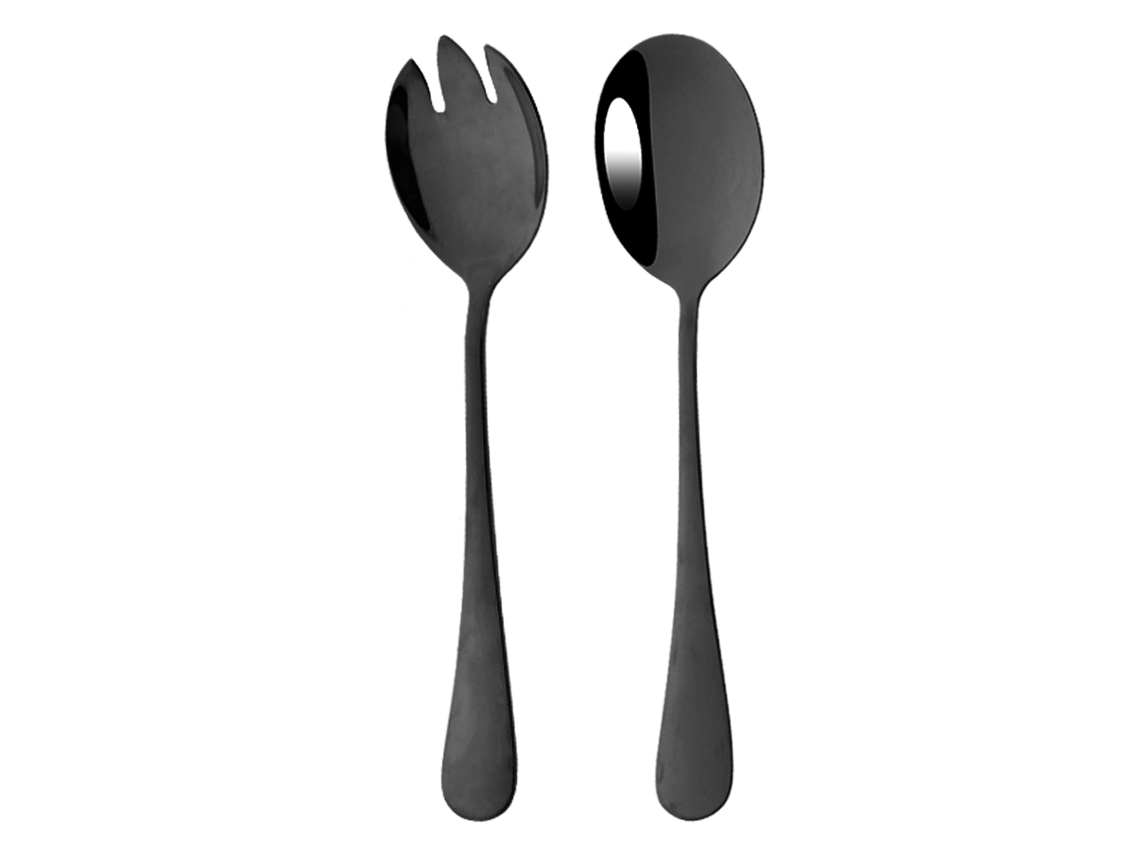 Conjunto de Talheres de Aço Inoxidável , Composto por Colher e Garfo, Ideal para Saladas. MDUG (preto)