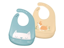 Babadores de Silicone Macio para Bebês, Pacote com 2 Unidades. Impermeáveis ​​e Fáceis Limpar Silicone Ultramacio com Ampla Abe AQUAFORGE
