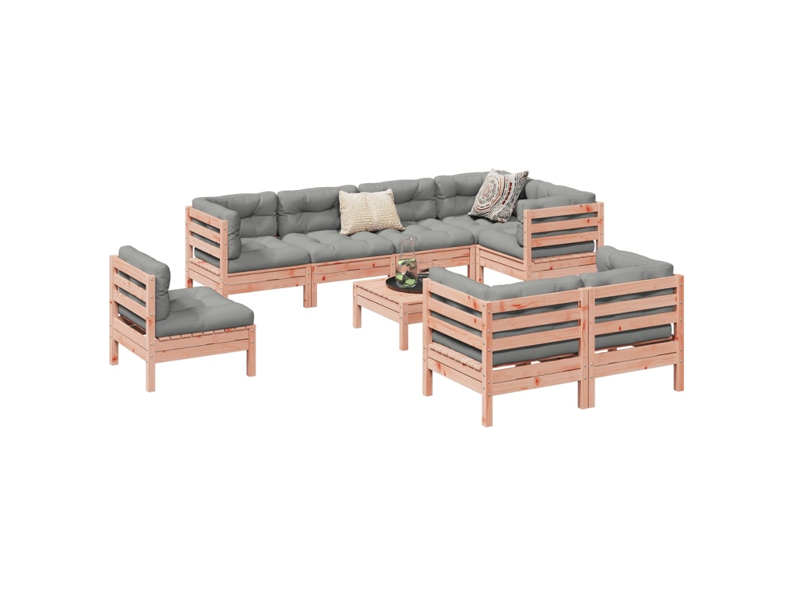 Vidaxl 9 Pcs Conj. Sofás Jardim C/ Almofadões Madeira Abeto-de-douglas