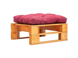 Vidaxl Otomano Paletes C/ Almofadão Vermelho Madeira Castanho Mel