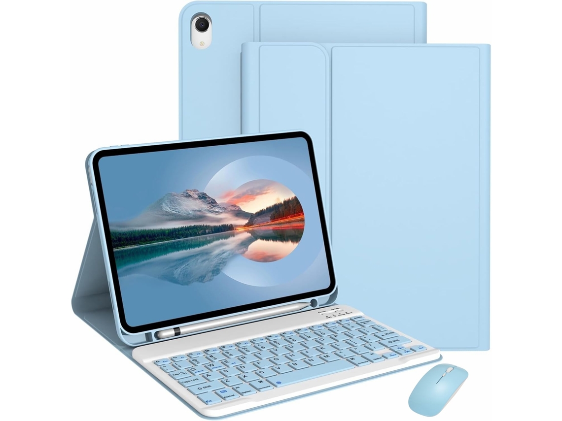 Capa Com Teclado Para Tablet Lurelia, Compatível Com I Pad Air 6 De 11" ( -celeste 2024, Azul, Teclado Bluetooth, Rato 2.4g