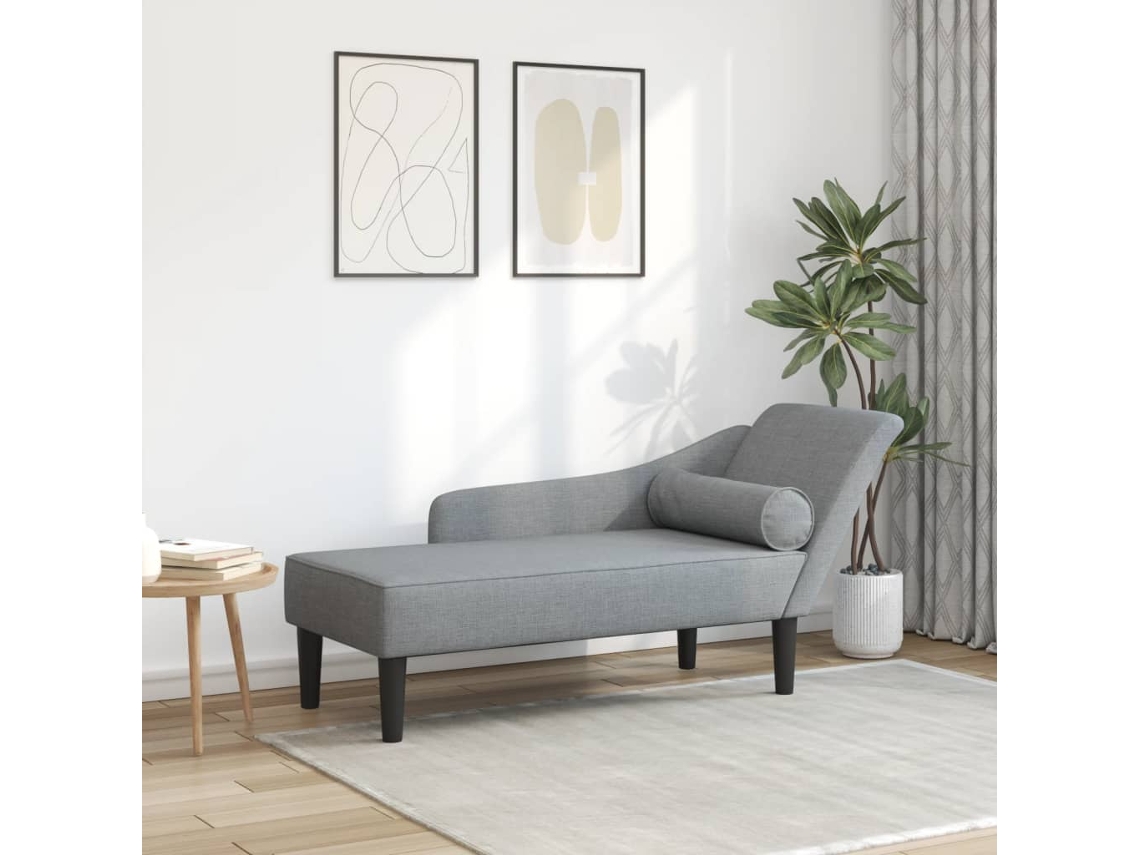 Vidaxl Chaise Lounge Com Almofadões Tecido Cinzento-claro