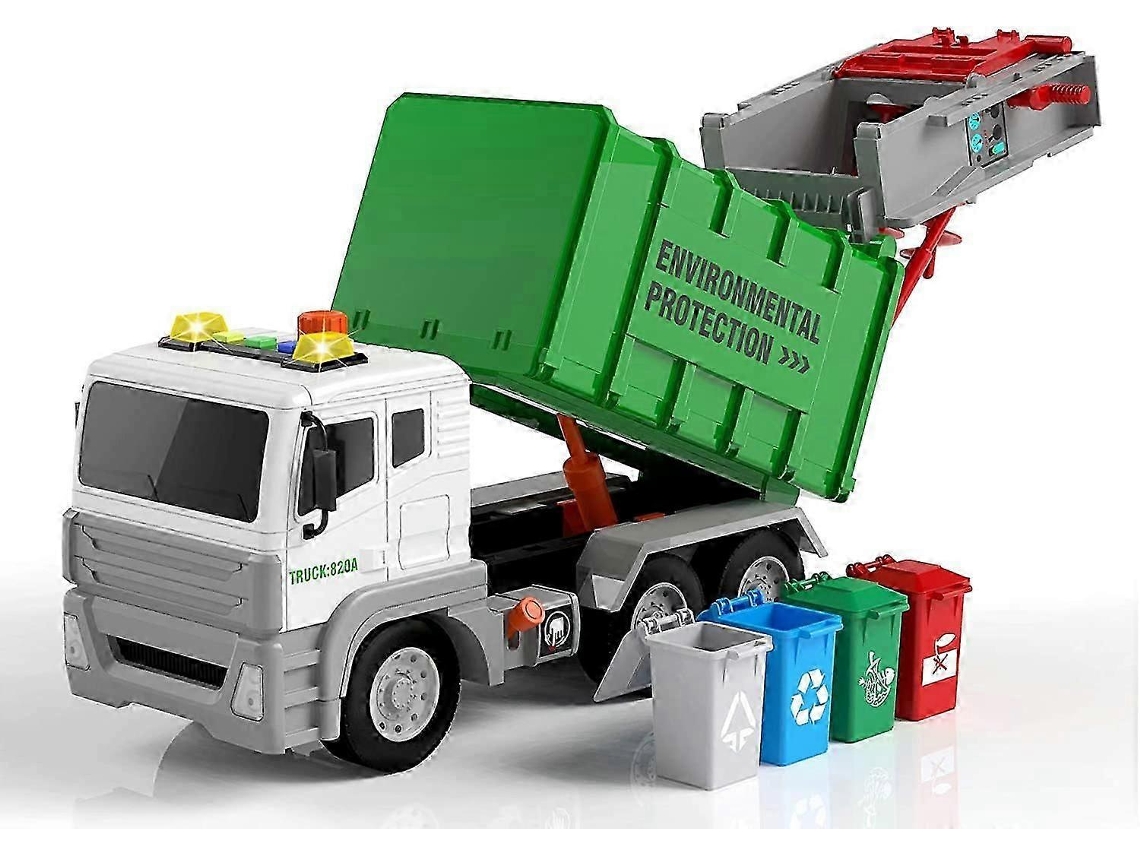 Caminhão De Lixo Ecológico Com 4 Contêineres De Carga Traseira E Descarga Automática. Presentes Para Crianças. Presente De Natal. Olysi Shop