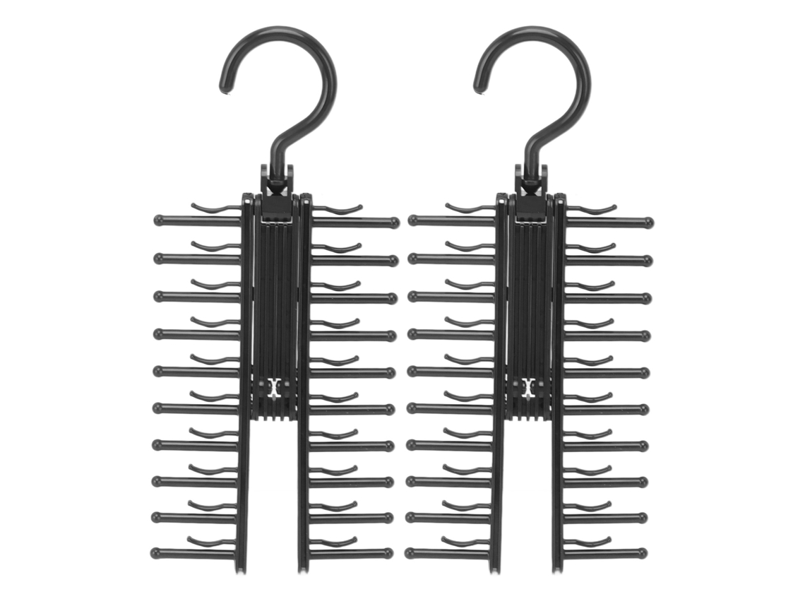 2pcs Suporte para Gravata com Gancho Rotativo 360 Graus Armazenamento Closet Plástico Preto