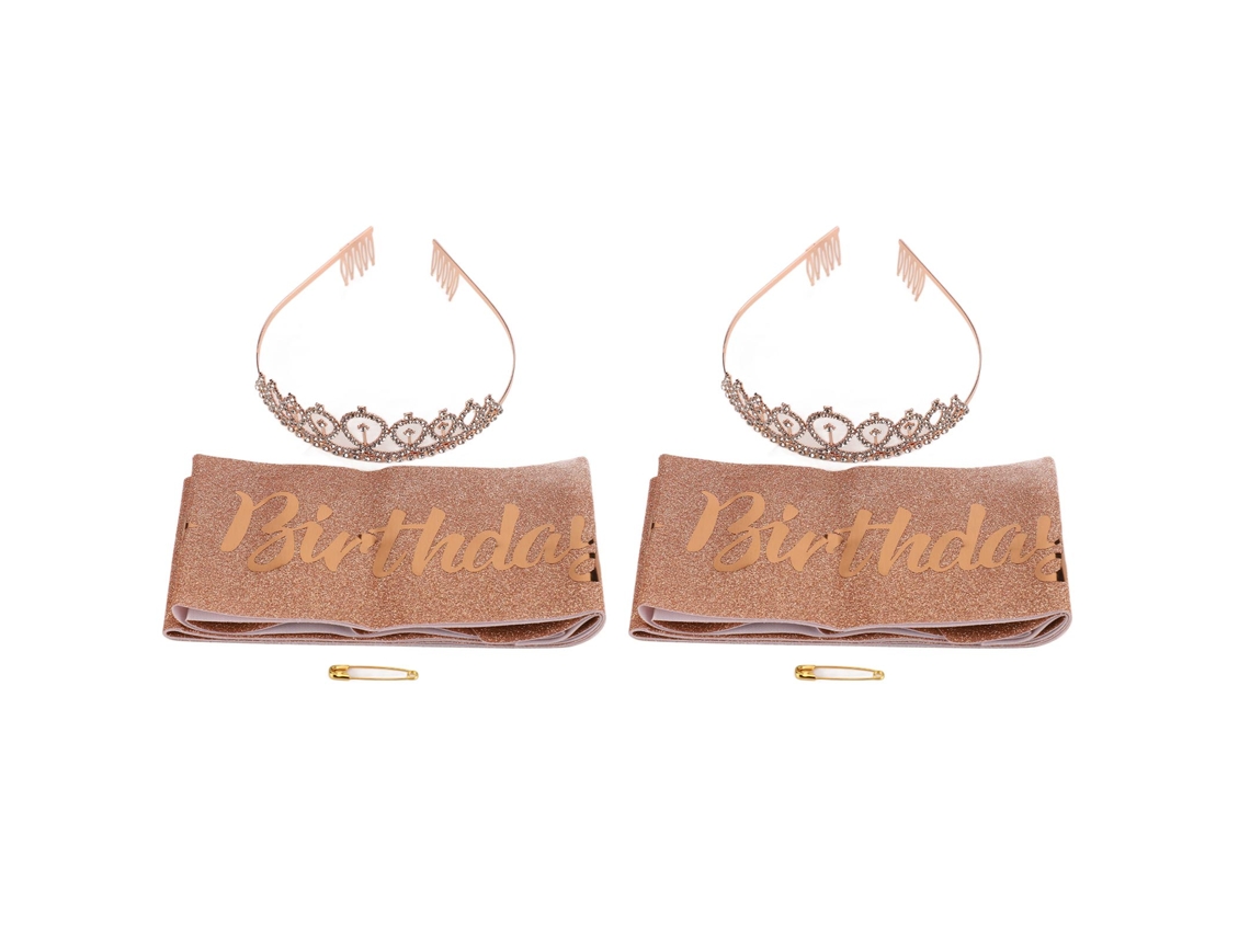 2 Kit De Cinta E Tiara De Strass Para Noiva Em Ouro Rosa Brilhante Decoração Leve Para Festa De Casamento