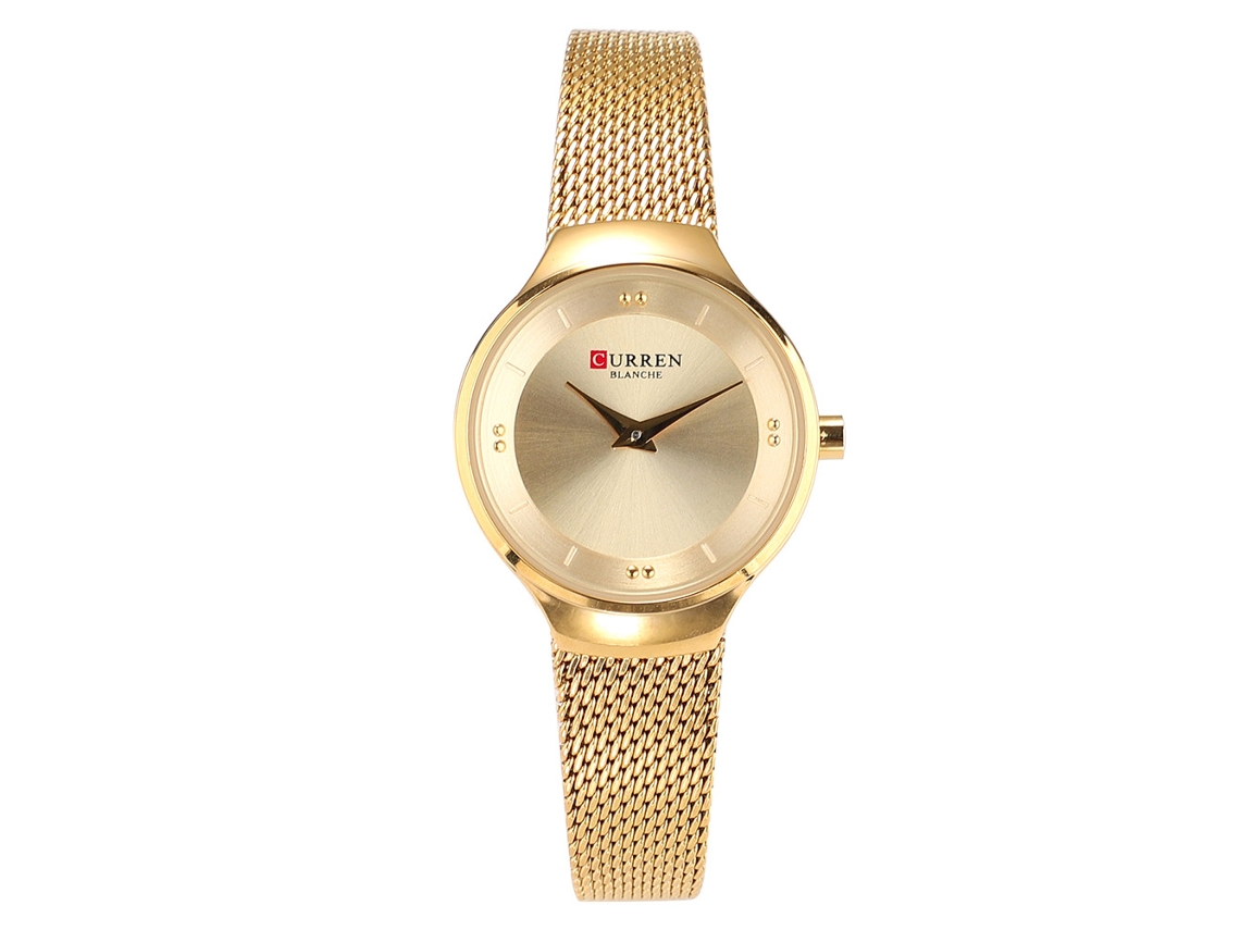 Relógio Feminino Curren 9028 Pulseira de Malha Aço Resistente À Água Quartzo Dial Redondo