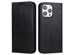 Capa Genuíno Textura Louco Para Iphone 15 Pro Max Pele Preto
