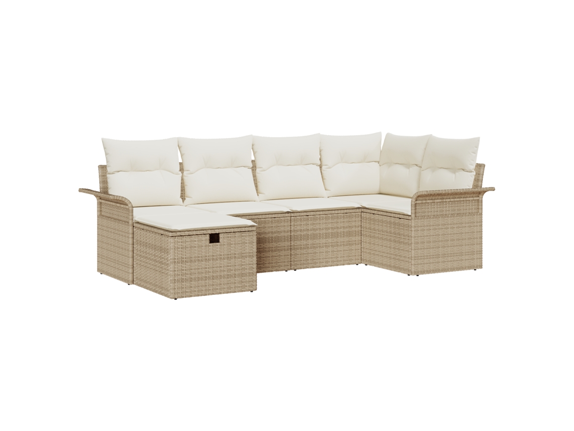 Conjunto 6 Sofá De Jardim Vidaxl Preto Vime Pe (242,5 X 132,5 X 85 Cm)
