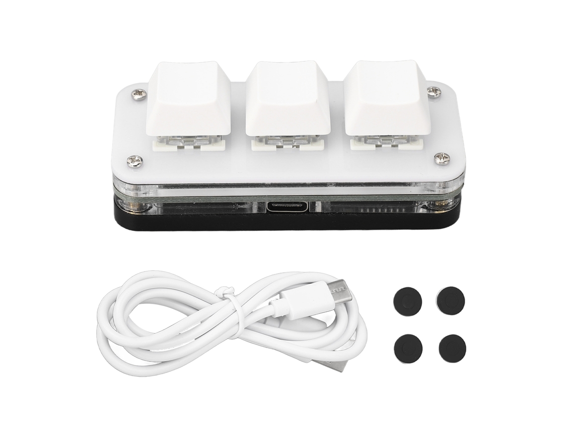 Teclado Mecânico Mini 3 Teclas Usb Com Switch Azul, Rgb, Programável Macro Para Pc Gamer E Escritório Branco