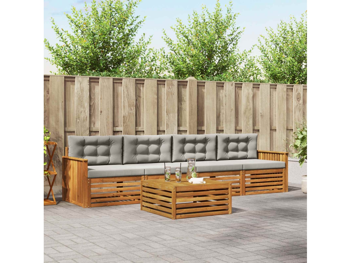 Vidaxl Conjunto De Sofás Para Exterior 5 Unid. Cinza Natural E Claro